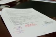 Podpisanie umowy na realizację zadania „Budowa Sali gimnastycznej wraz z zapleczem przy Szkole Podstawowej w Goławinie”, 